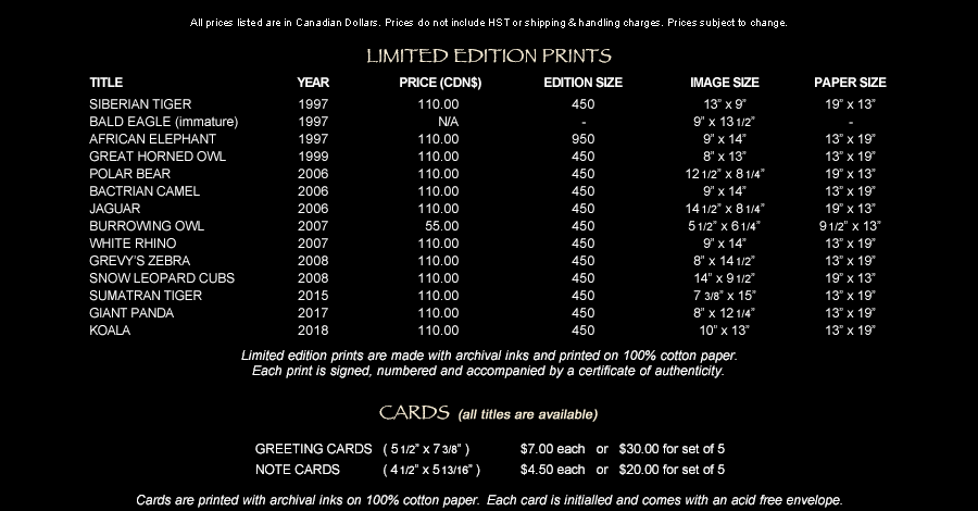 Price List